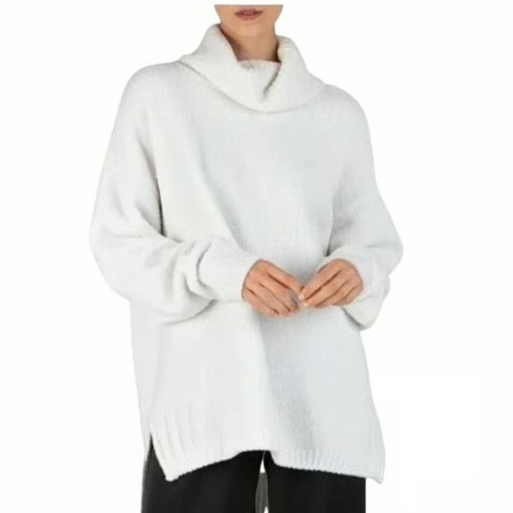 ATM Chalk White Chenille Turtleneck High Low Sweater Size S